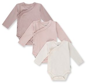 שלישיית בגד גוף מעטפת לתינוק עם שרוול ארוך 100% כותנה במידה 0-3 - ורוד בהיר