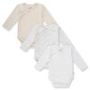 שלישיית בגד גוף מעטפת לתינוק עם שרוול ארוך 100% כותנה במידה 0-3 - בז'