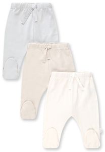 שלישיית מכנסיים ארוכים עם רגליות לתינוק 100% כותנה מידה NB - תכלת