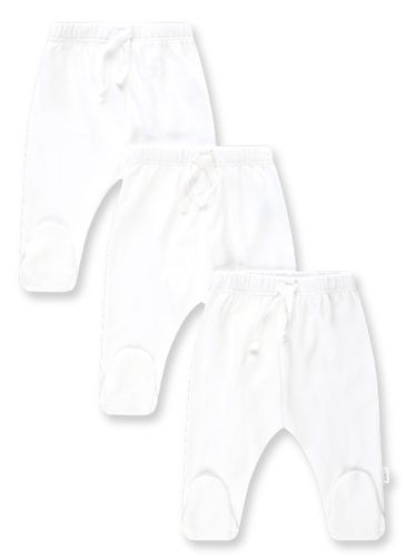 שלישיית מכנסיים ארוכים עם רגליות לתינוק 100% כותנה מידה NB - לבן