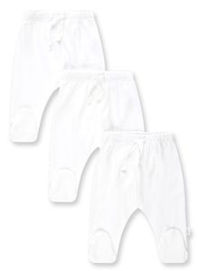 שלישיית מכנסיים ארוכים עם רגליות לתינוק 100% כותנה מידה NB - לבן
