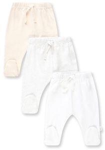 שלישיית מכנסיים ארוכים עם רגליות לתינוק 100% כותנה מידה NB - בז