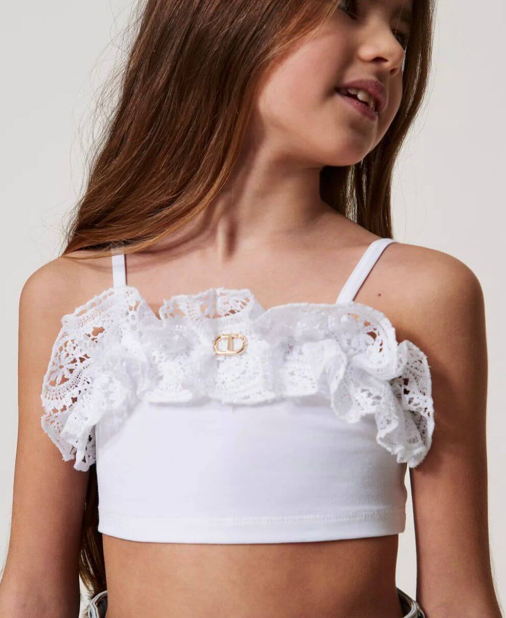 Cropped macramé lace top