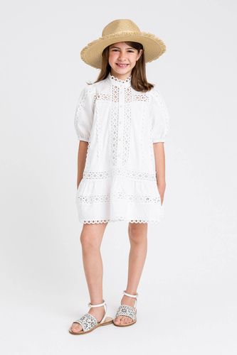 Short poplin dress with embroidery