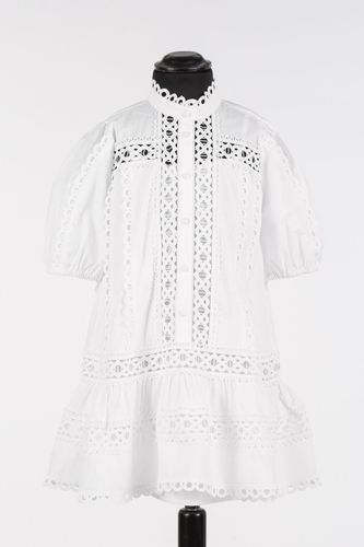 Short poplin dress with embroidery