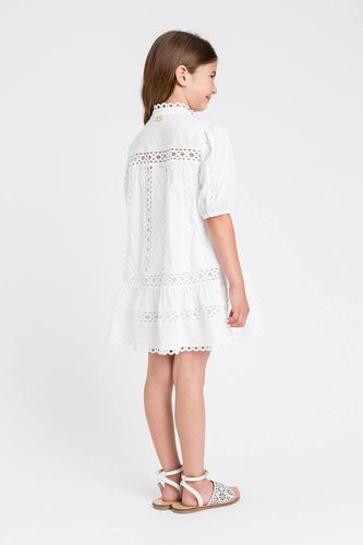 Short poplin dress with embroidery