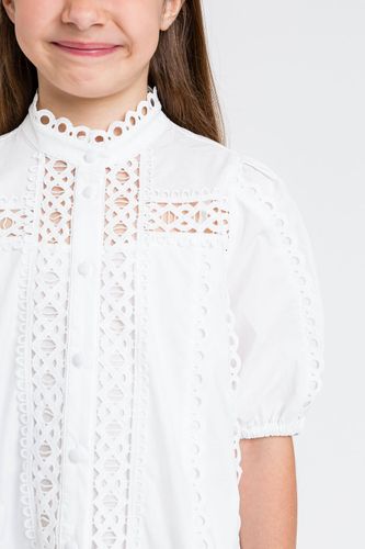 Short poplin dress with embroidery