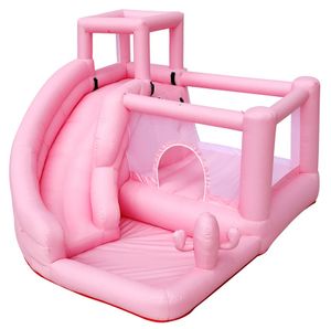 מתקן מתנפח גדול לחצר עם מגלשה ענקית, בריכת פעילות ואזור קפיצות מגודר כולל מפוח ותיק אחסון - הטירה הורודה