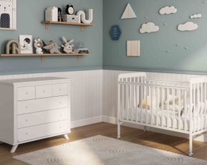 חדר לתינוק - מדריד שידה 100 ס"מ טריקה שקטה ומיטה עם חזית ניתנת להעלאה/הורדה - לבן