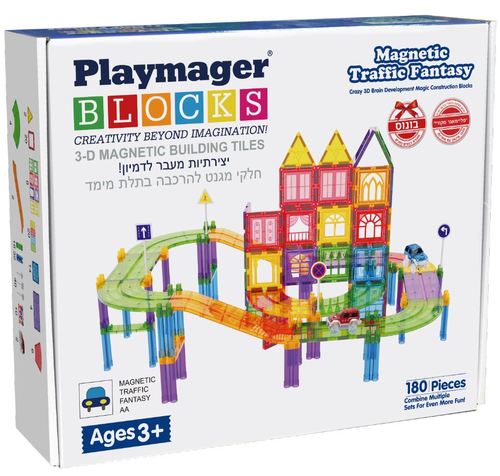 משחק מגנטים מסלול מכוניות 180 חלקים דגם MY מבית PLAYMAGER