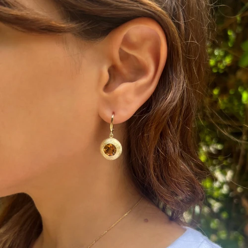 עגילי סיטרין מעוצבים מזהב 14K