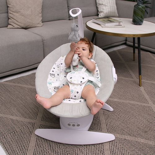 נדנדה וטרמפולינת חשמלית לתינוק 'שיר' עם 3 מצבי נידנוד, מצבי שכיבה/ישיבה וסיבוב 360 - אפור כהה