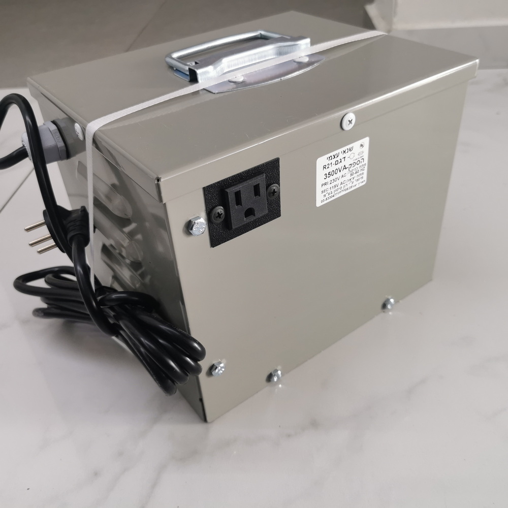 שנאי ממיר מוריד מתח מארה"ב לישראל לשקע חשמלי כולל מארז/קופסה מותאם אישית הספק עד 3500W מ230V ל110v רון סיטון | טרפו ממיר מתח חשמלי מ 230 ל115 