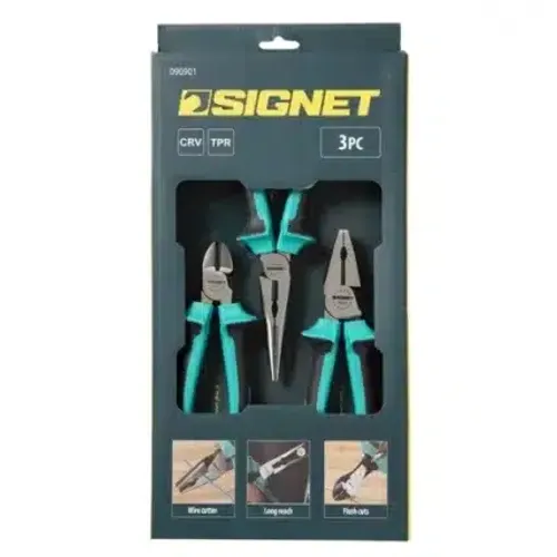 סט פליירים 3 יחידות עם בידוד עבה SIGNET דגם 90901 כולל פלייר משולב קטר שפיץ פלייר וקטר לעבודות חשמל מקצועיות