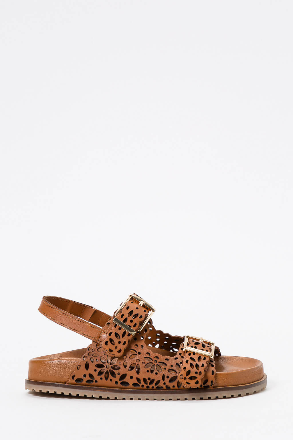 Lasered leather sandals with buckles