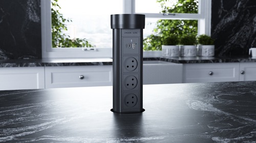 שקע פופ אפ חשמלי למטבח POINTPOD כולל שקע USB a + USB c שחור