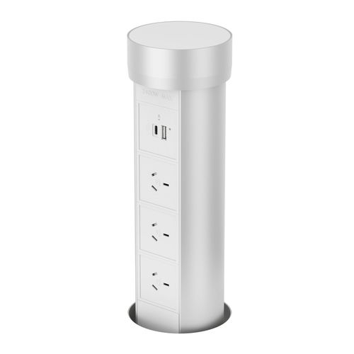 שקע פופ אפ חשמלי למטבח POINTPOD כולל שקע USB a + USB c כסוף