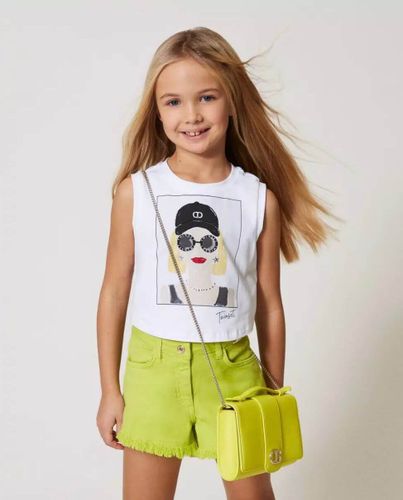 Cropped top with print rhinestones