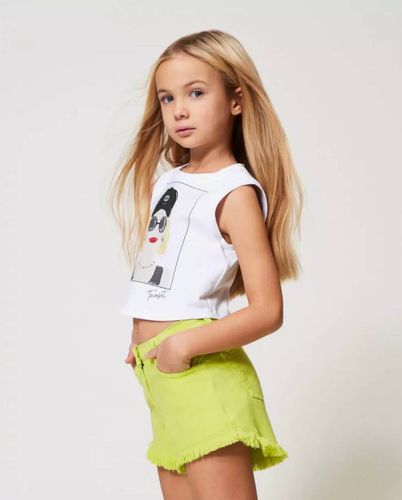 Cropped top with print rhinestones