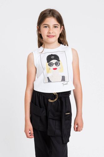 Cropped top with print rhinestones