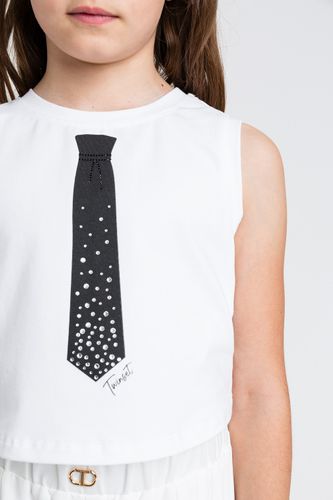 Cropped top with print rhinestones
