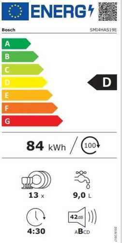 סדרה 4 SMI4HAS19E מדיח כלים חצי אינטגרלי 60 cm דמוי נירוסטה