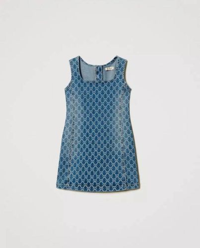 Short denim dress with Oval T logo all over