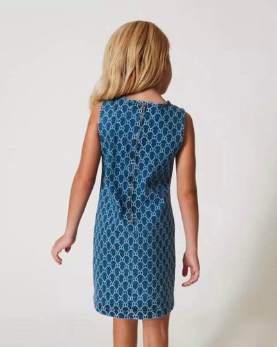 Short denim dress with Oval T logo all over