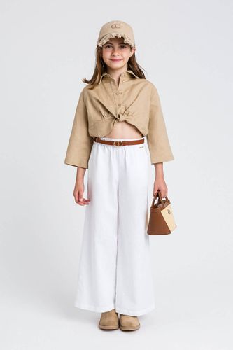 Cropped linen blend shirt