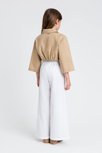 Cropped linen blend shirt
