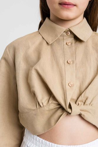 Cropped linen blend shirt