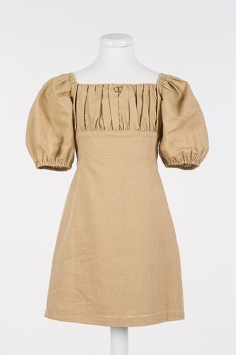 Short linen blend dress with pleats