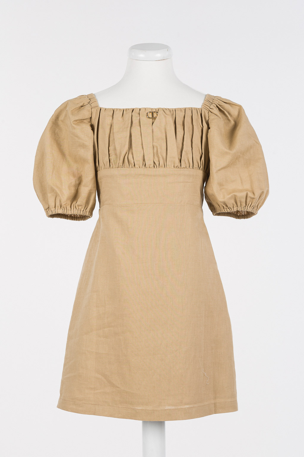 Short linen blend dress with pleats