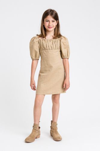 Short linen blend dress with pleats