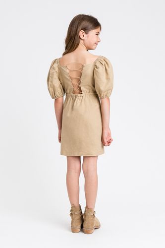 Short linen blend dress with pleats