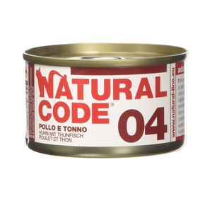 שימור NATURAL CODE נטורל קוד 04 עוף וטונה לחתול 85 גר מגש 24 יחידות