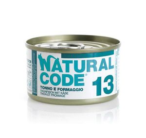 שימור NATURAL CODE נטורל קוד 13 טונה וגבינה לחתול 85 גר' מגש 24 יחידות