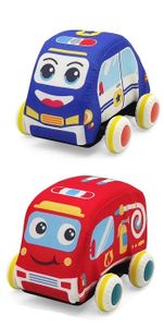 זוג מכוניות בד רכות עם מנגנון נסיעה במשיכה לאחור - משטרה / כבאית