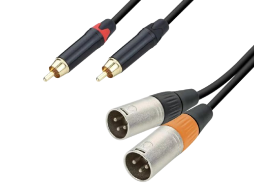 כבל XLR כפול (2×XLR זכר) ל־RCA כפול (2×RCA זכר) – אורך 5 מטר – מחברים מוזהבים – תוצרת ABC Cables