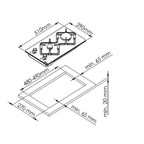 כיריים גז דומינו Sol FV3G-143 שחור