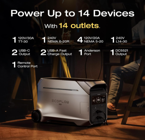 תחנת כח ניידת הכי חזקה ECOFLOW DELTA PRO 3  פלוס 3 פאנלים 400W ותאורה מתנה -אחריות 5 שנים עד לבית