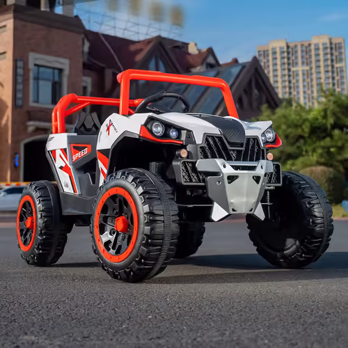 באגי ממונע 12V מיני מאבריק Mavric X3 עם גלגלי גומי, שלט רחוק, בולמים ואורות LED - כתום