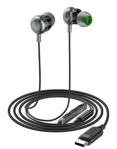 אוזניות חוטיות USB-C עם מיקרופון HD מובנה, שלט מובנה, עיצוב ארגונומי