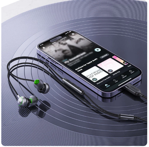 אוזניות חוטיות USB-C עם מיקרופון HD מובנה, שלט מובנה, עיצוב ארגונומי