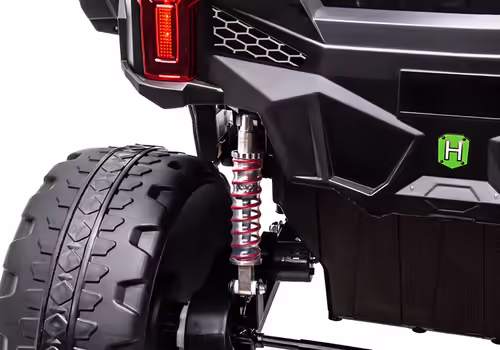 באגי ממונע דו-מושבי 24V דמוי קוואסקי Kawasaki עם גלגלי גומי, בולמי זעזועים, שלט רחוק ואורות - לבן