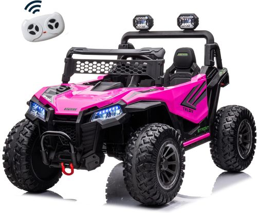 באגי ממונע דו-מושבי 24V דמוי קוואסקי Kawasaki עם גלגלי גומי, בולמי זעזועים, שלט רחוק ואורות - ורוד