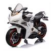 אופנוע ענק ממונע 24V דמוי דוקאטי, נסיעה קדימה/אחורה, מולטימדיה ואורות בגלגלים - לבן