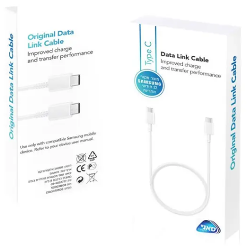 כבל סנכרון וטעינה USB-C ל-USB-C סמסונג מקורי, אורך 0.8 מטר, לבן