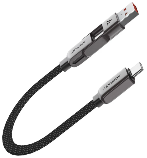 כבל סנכרון וטעינה קצר USB-A ו-USB-C ל-USB-C, עיצוב מתקפל מהפכני, תומך טעינה מהירה, 0.2 מטר