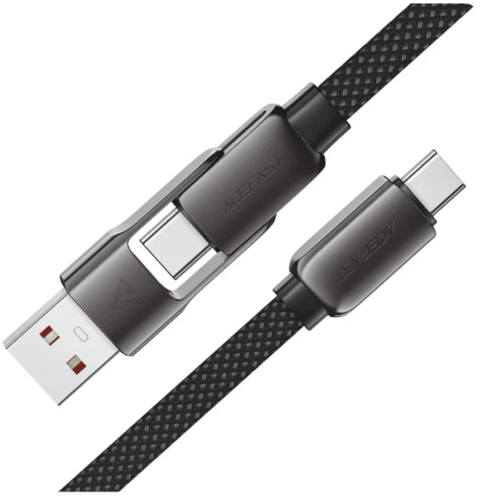 כבל סנכרון וטעינה קצר USB-A ו-USB-C ל-USB-C, עיצוב מתקפל מהפכני, תומך טעינה מהירה, 0.2 מטר